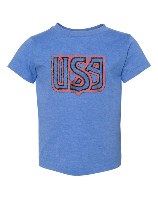 4th of July Children's USA Monogram Blue Graphic Tee