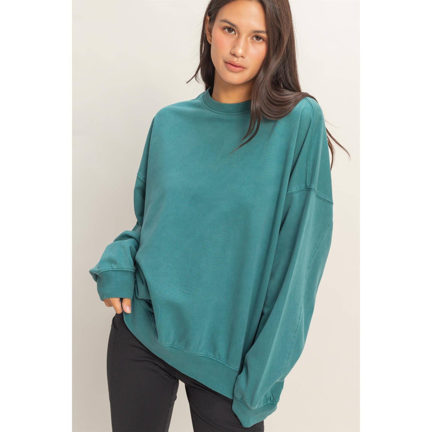 Ribbed Crew Neck Sweatshirt