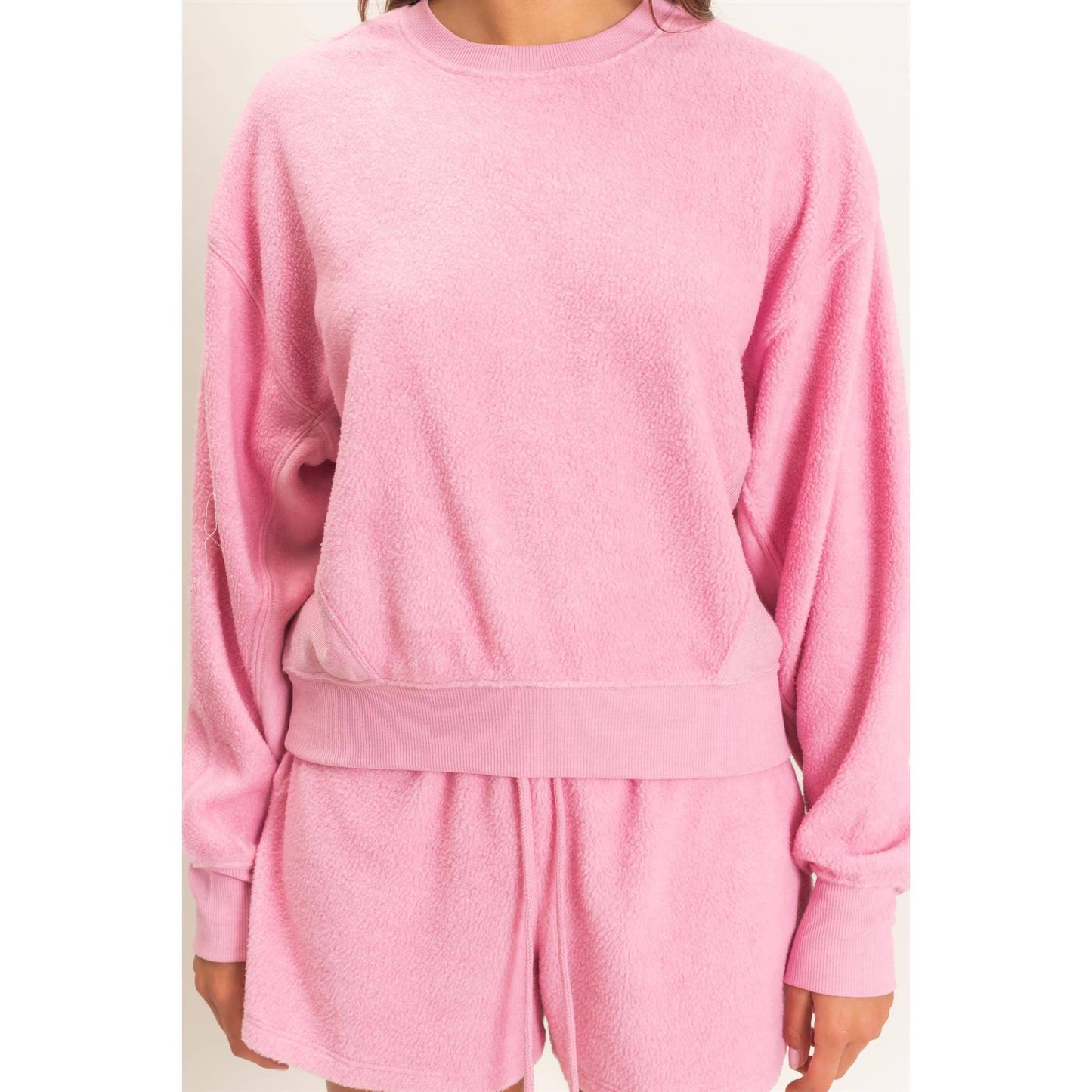 Contrast Sweatshirt & Shorts Set: DARK TEAL / S-M-L(2-2-2)
