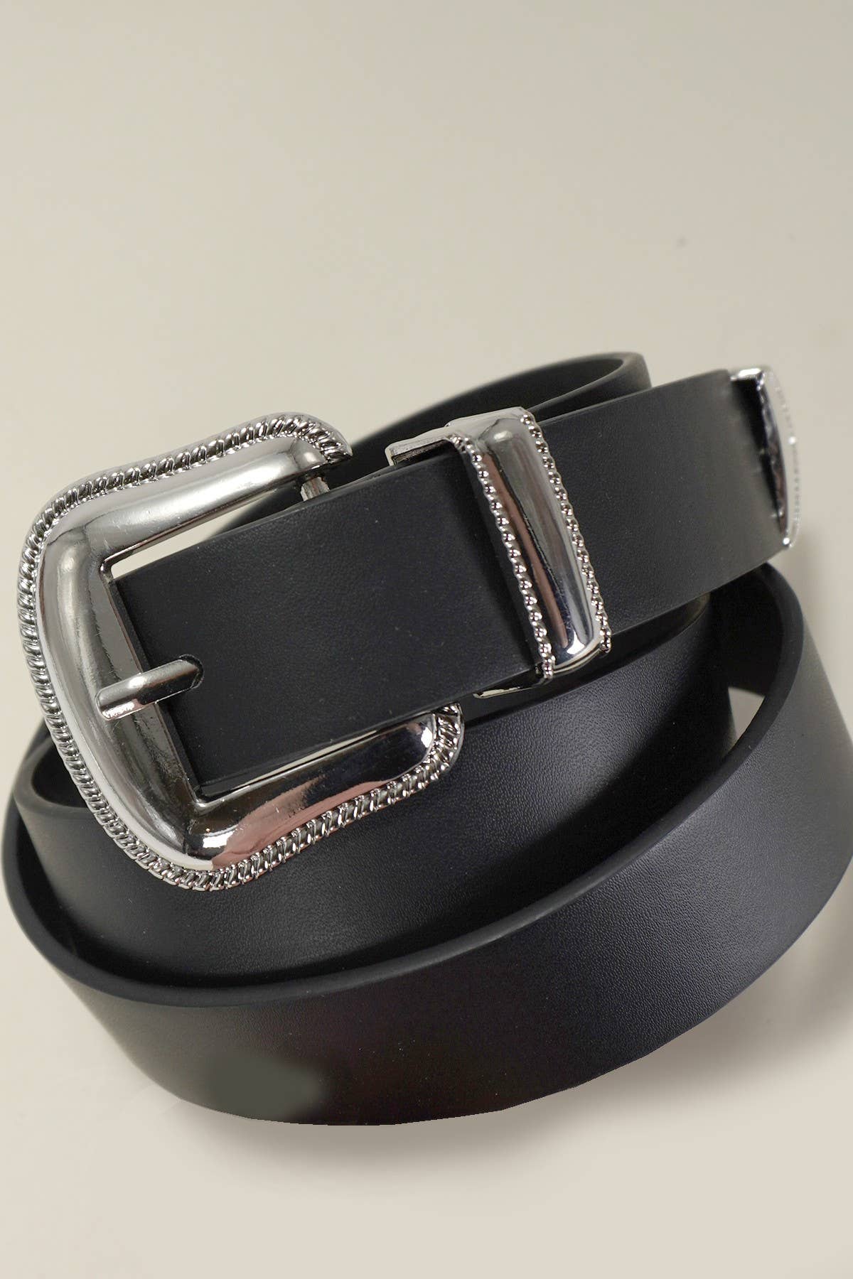CLASSIC WESTERN BUCKLE FAUX LEATHER BELT: Taupe
