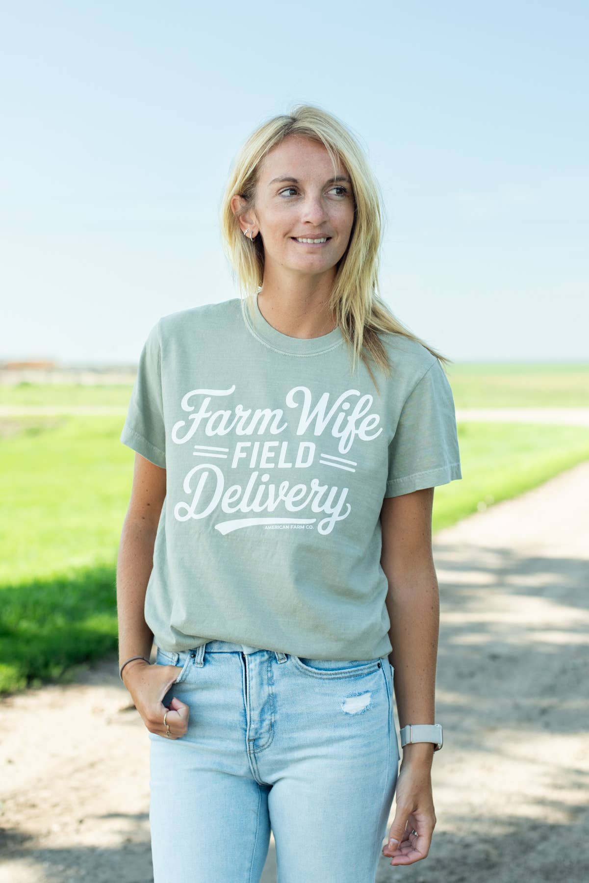 Western 'Farm Wife Field Delivery' Sage Women's Graphic Tee: 2XL