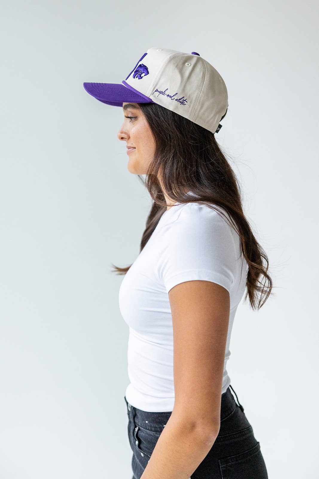 K-State Saturday Stretch Canvas Trucker Hat: PURPLEIVORY / O