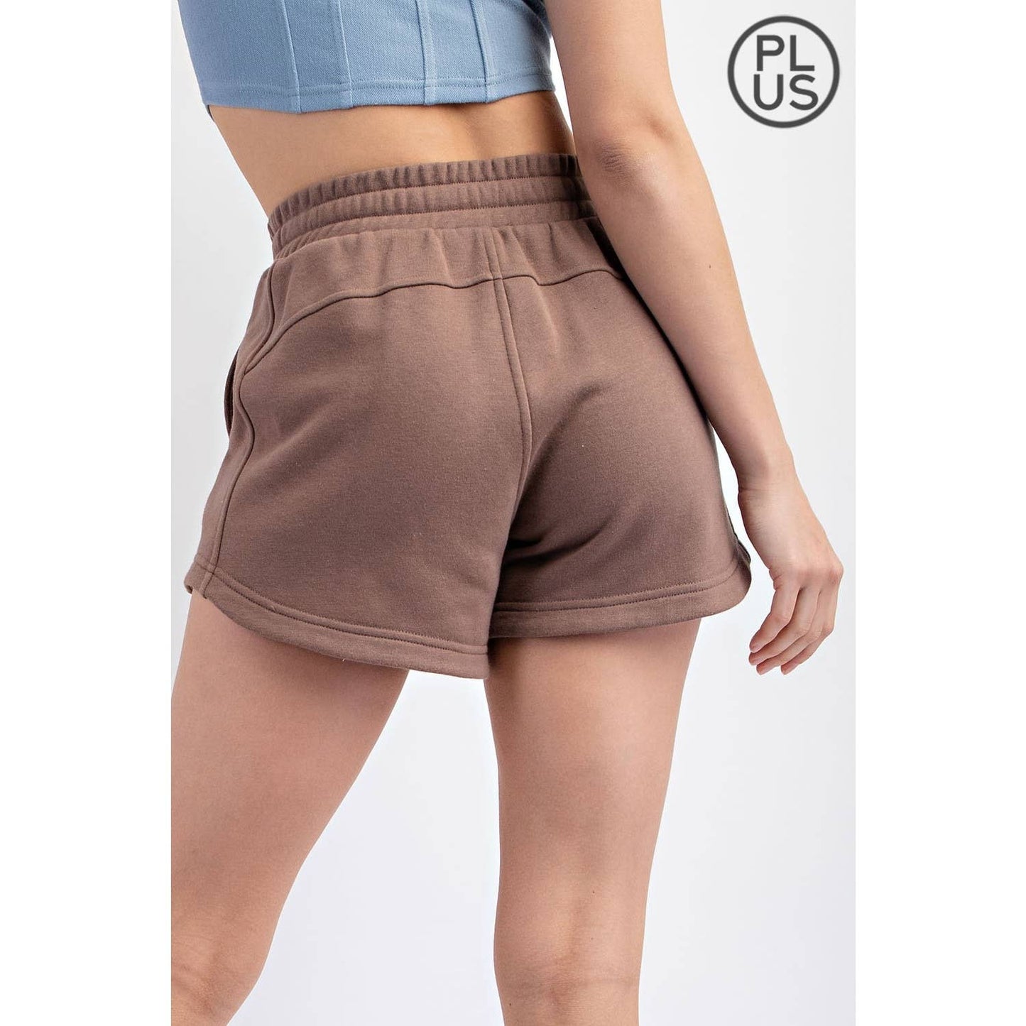 PLUS SIZE FRENCH TERRY BASIC SHORT: Lt Taupe / 1X-2X-3X(3-2-1)