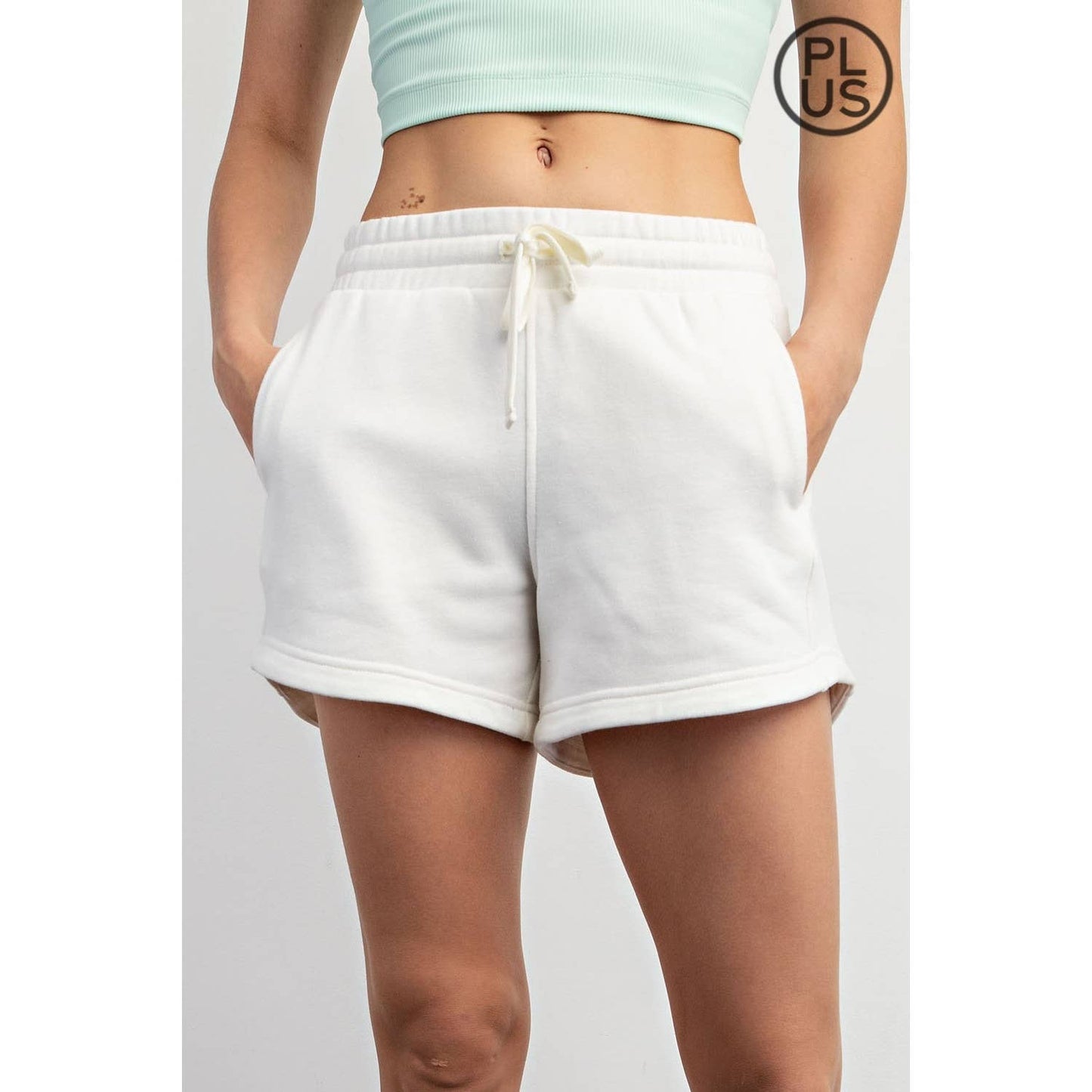 PLUS SIZE FRENCH TERRY BASIC SHORT: Lt Taupe / 1X-2X-3X(3-2-1)