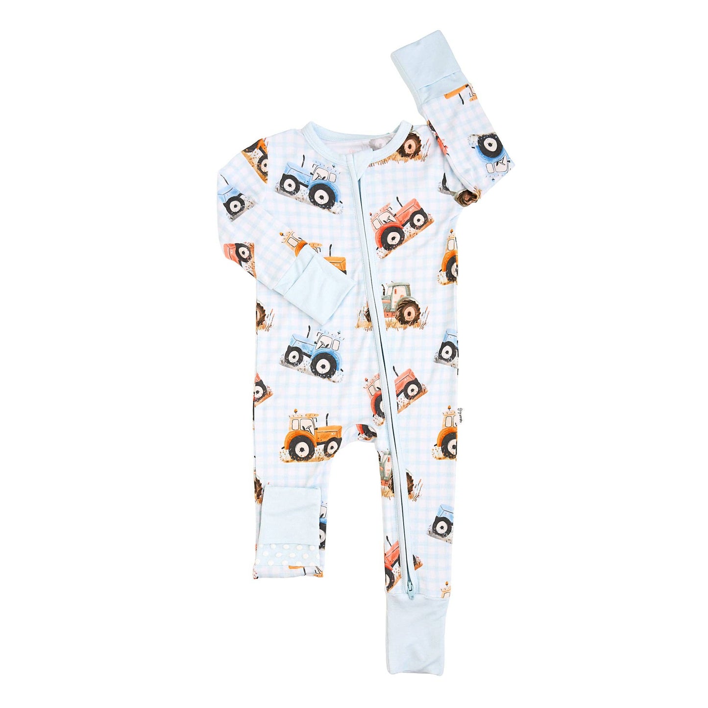 Luca ZIP One Piece Tractor Baby Outfit: Newborn