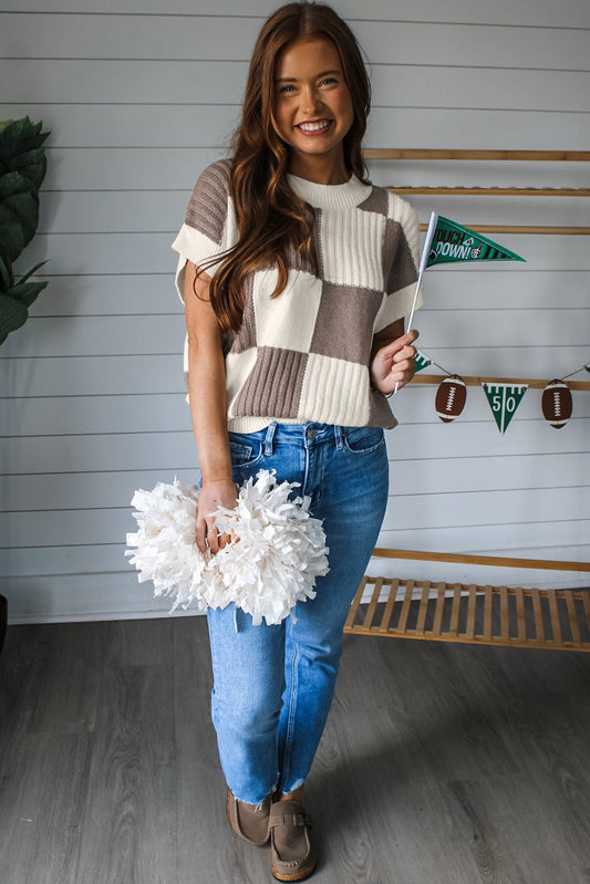Khaki Colorblock Short Sleeve Sweater