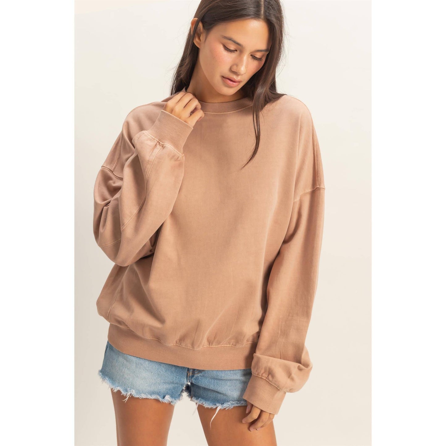 Ribbed Crew Neck Sweatshirt