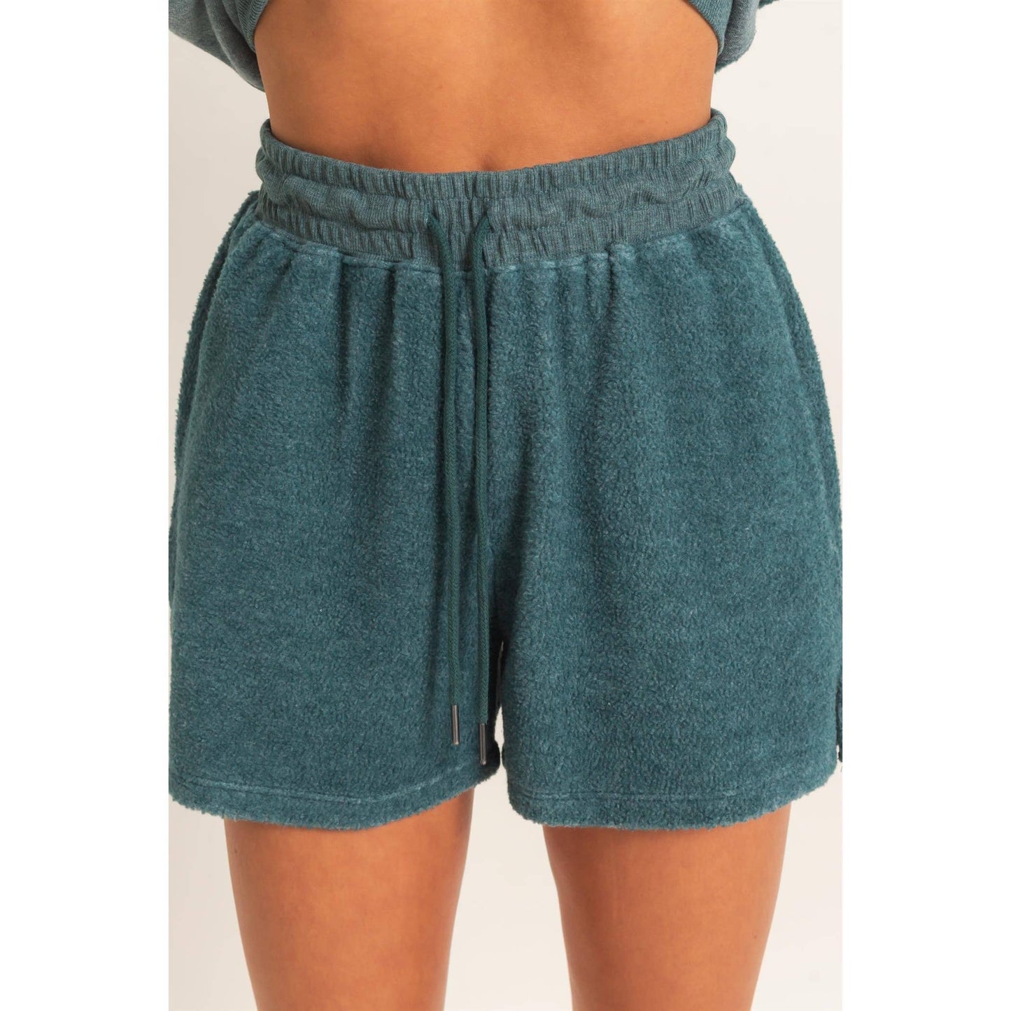 Contrast Sweatshirt & Shorts Set: DARK TEAL / S-M-L(2-2-2)