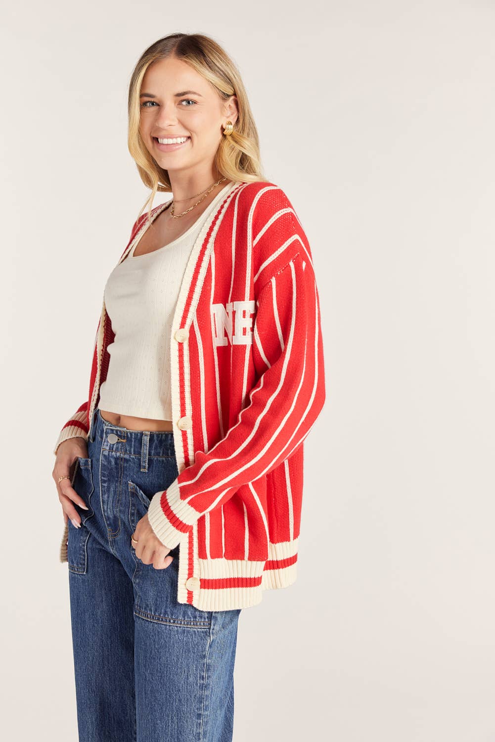 NEBRASKA VARSITY STRIPE CARDIGAN