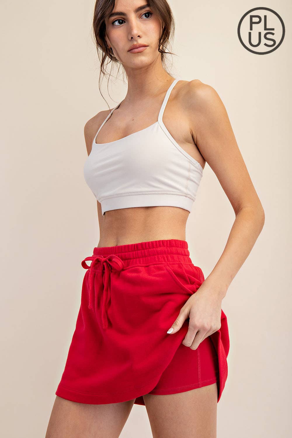 PLUS SIZE FRENCH TERRY CASUAL SKORT: LT Taupe / 1X-2X-3X(3-2-1)