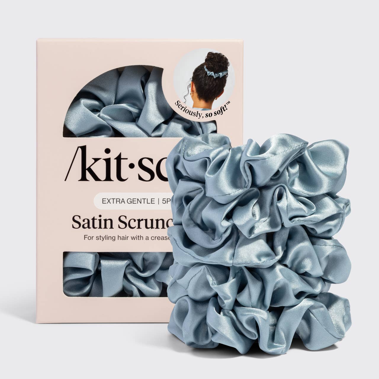 Satin Sleep Scrunchies 5pc Set - Haze Blue