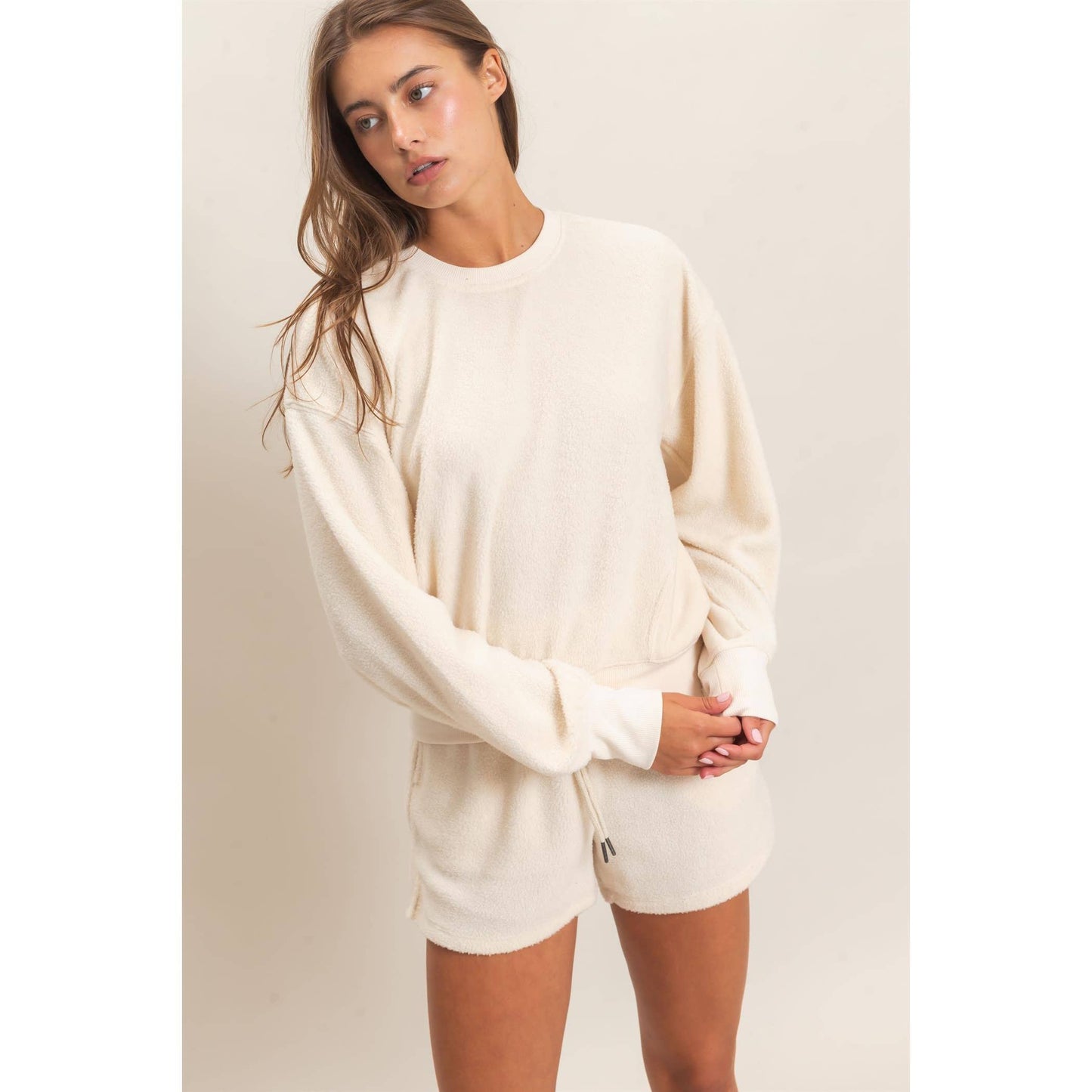 Contrast Sweatshirt & Shorts Set: DARK TEAL / S-M-L(2-2-2)