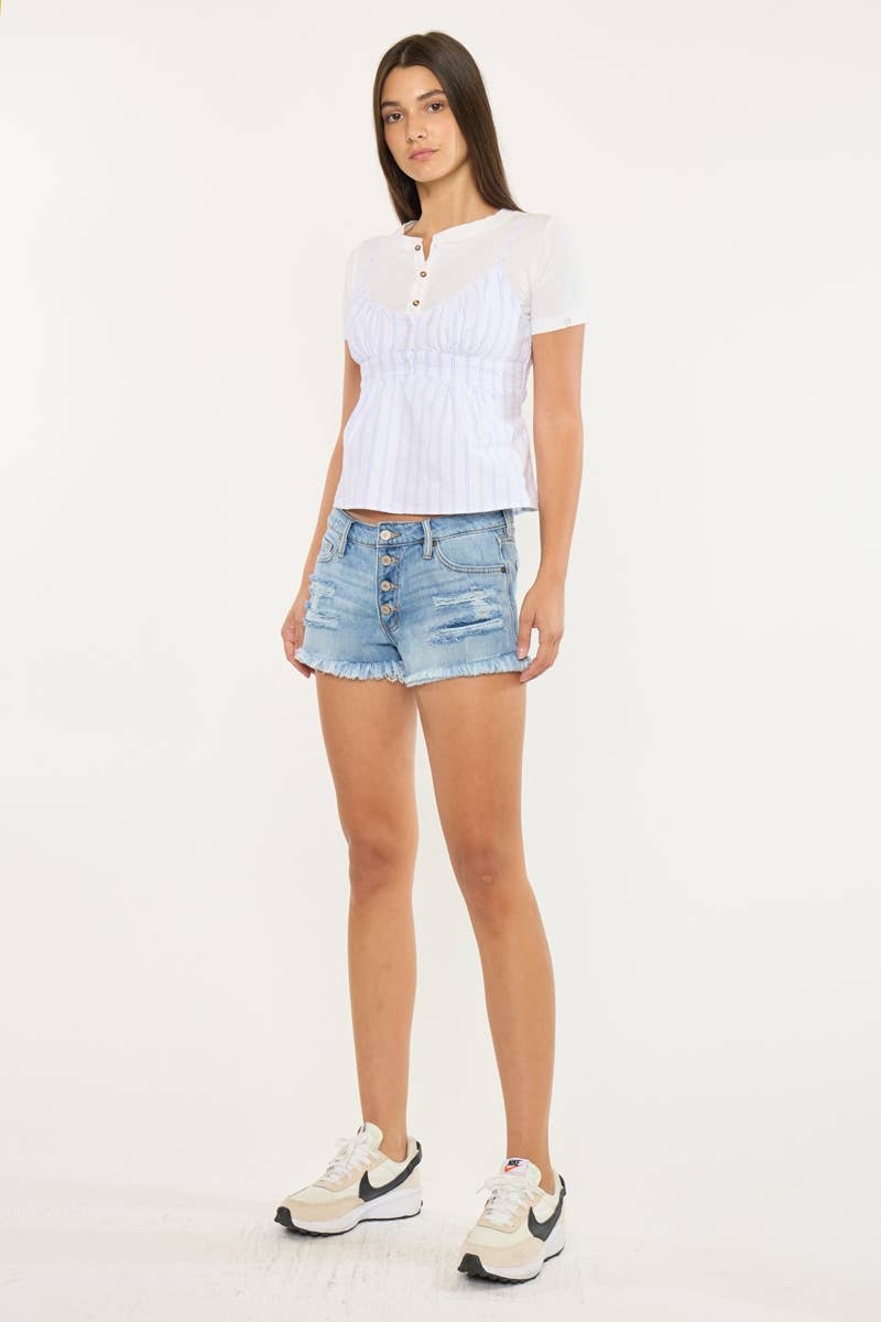 MID RISE FRAY HEM BOYFRIEND SHORTS