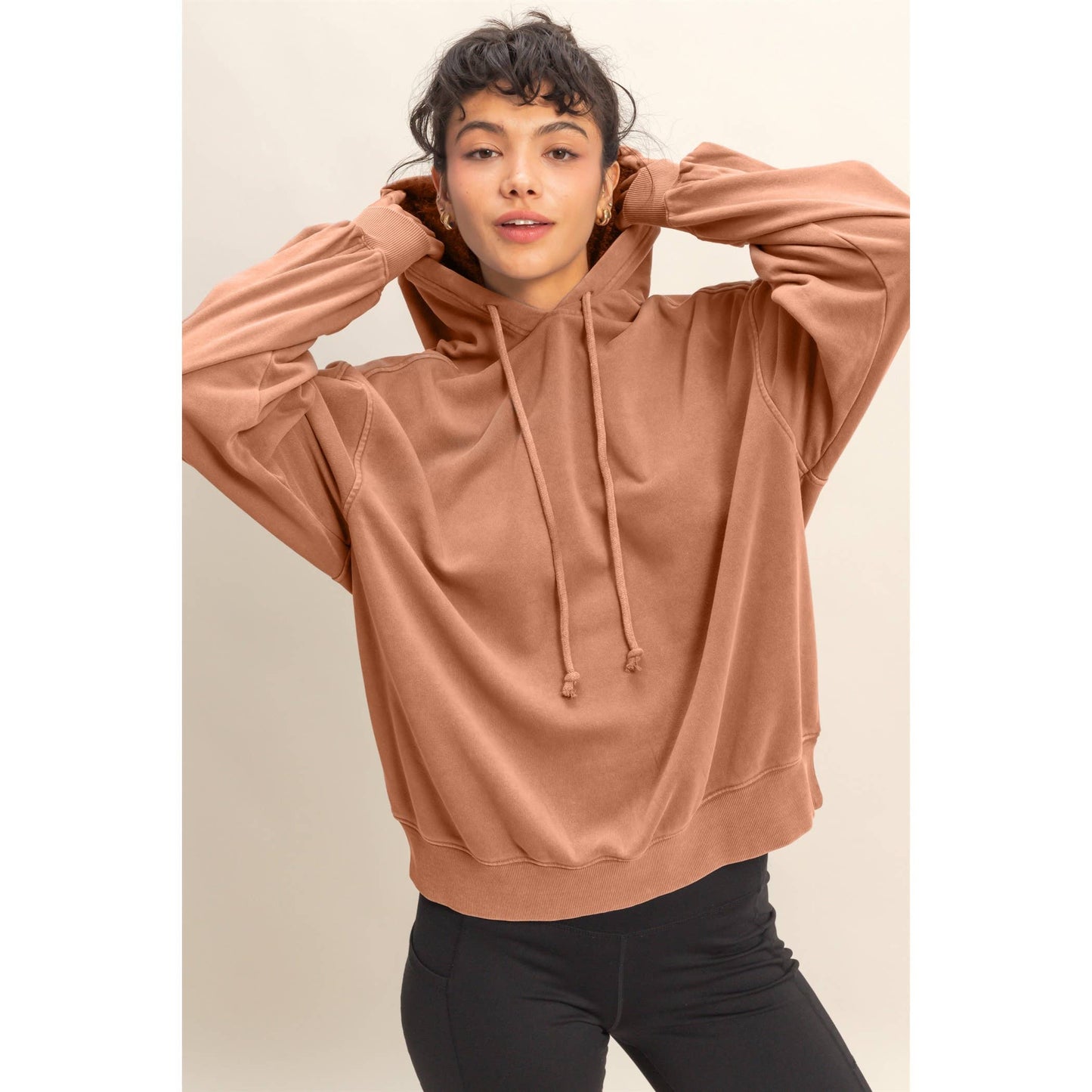 Mineral Washed Seam Detail Hoodie: DARK GREEN / S-M-L(2-2-2)