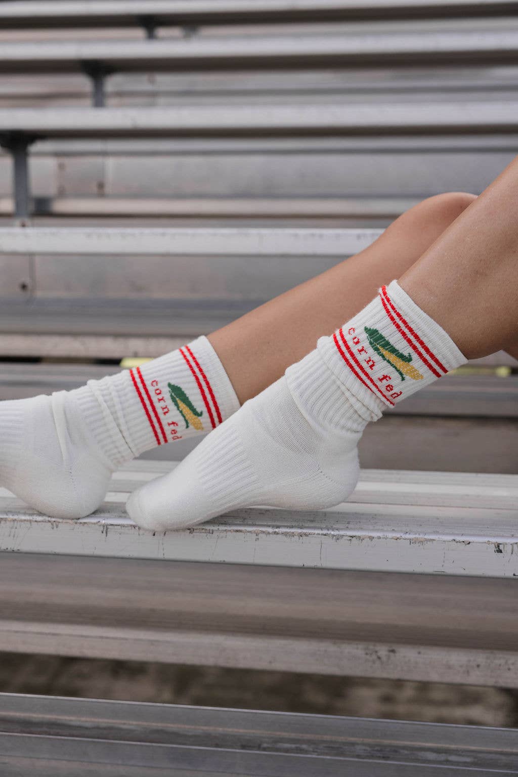Corn Fed Crew Socks: Cream / One Size