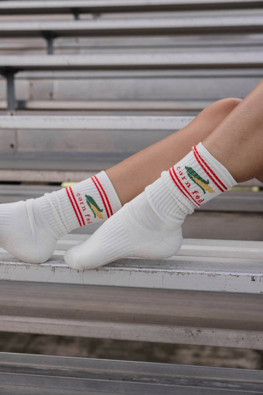 Corn Fed Crew Socks: Cream / One Size