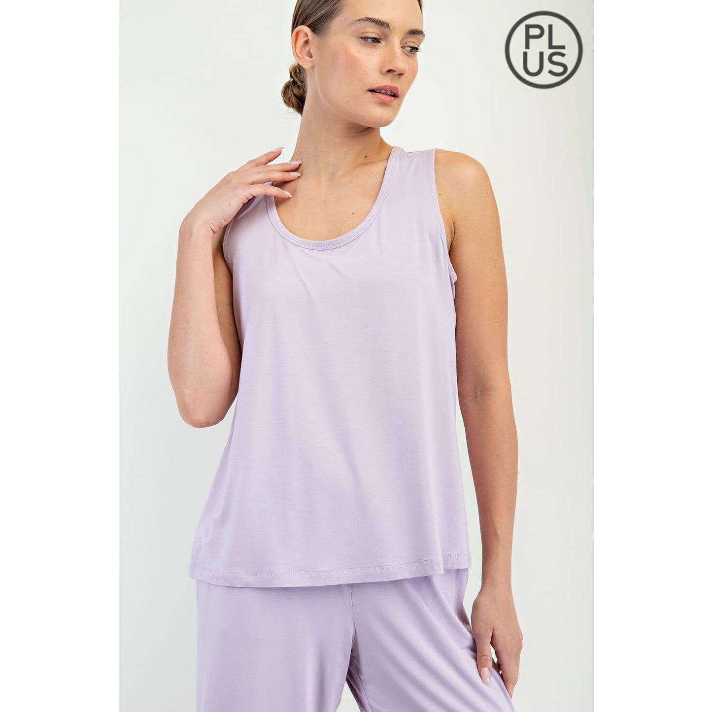 PLUS SIZE VISCOSE MODAL SLEEVELESS TANK: Black / 1X-2X-3X(3-2-1)