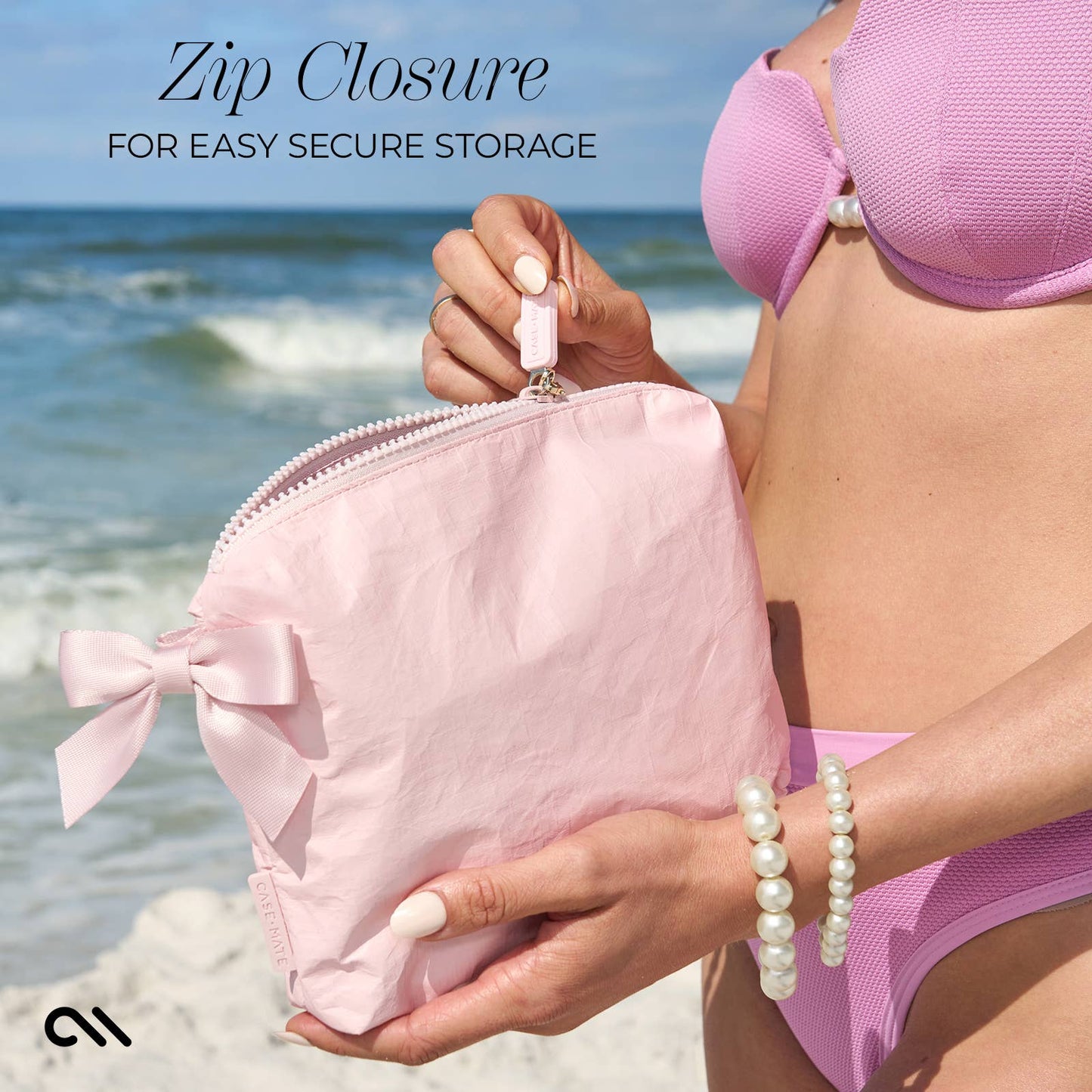 Case-Mate Ballet Pink Bow Waterproof Zip Pouch