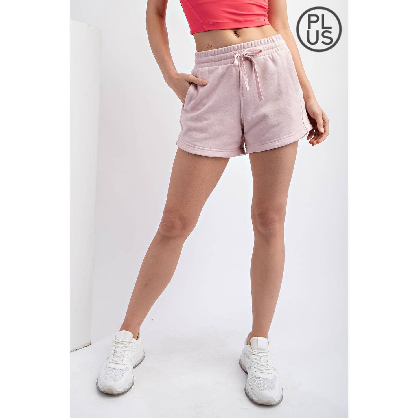 PLUS SIZE FRENCH TERRY BASIC SHORT: Lt Taupe / 1X-2X-3X(3-2-1)