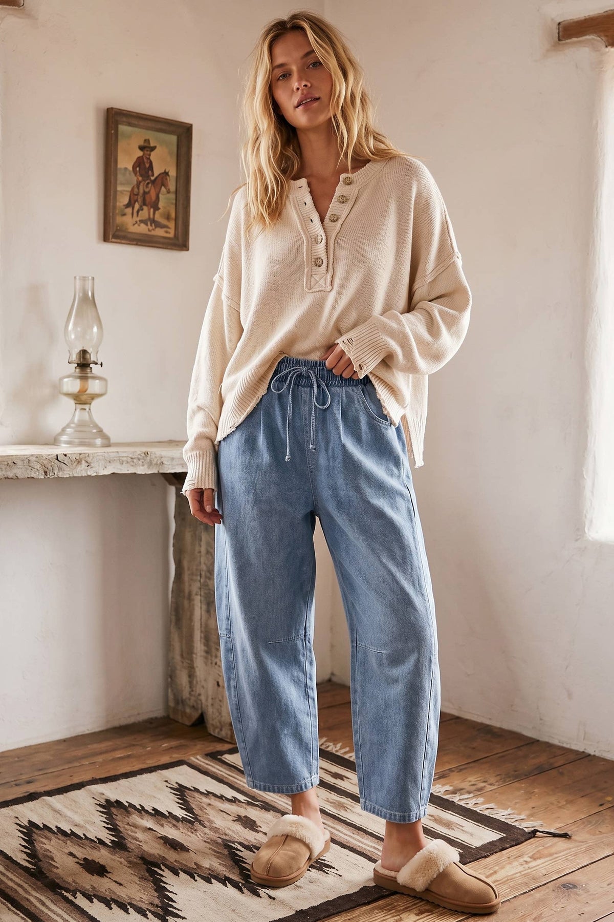 Oversized Washed Barrel Drawstring Pants