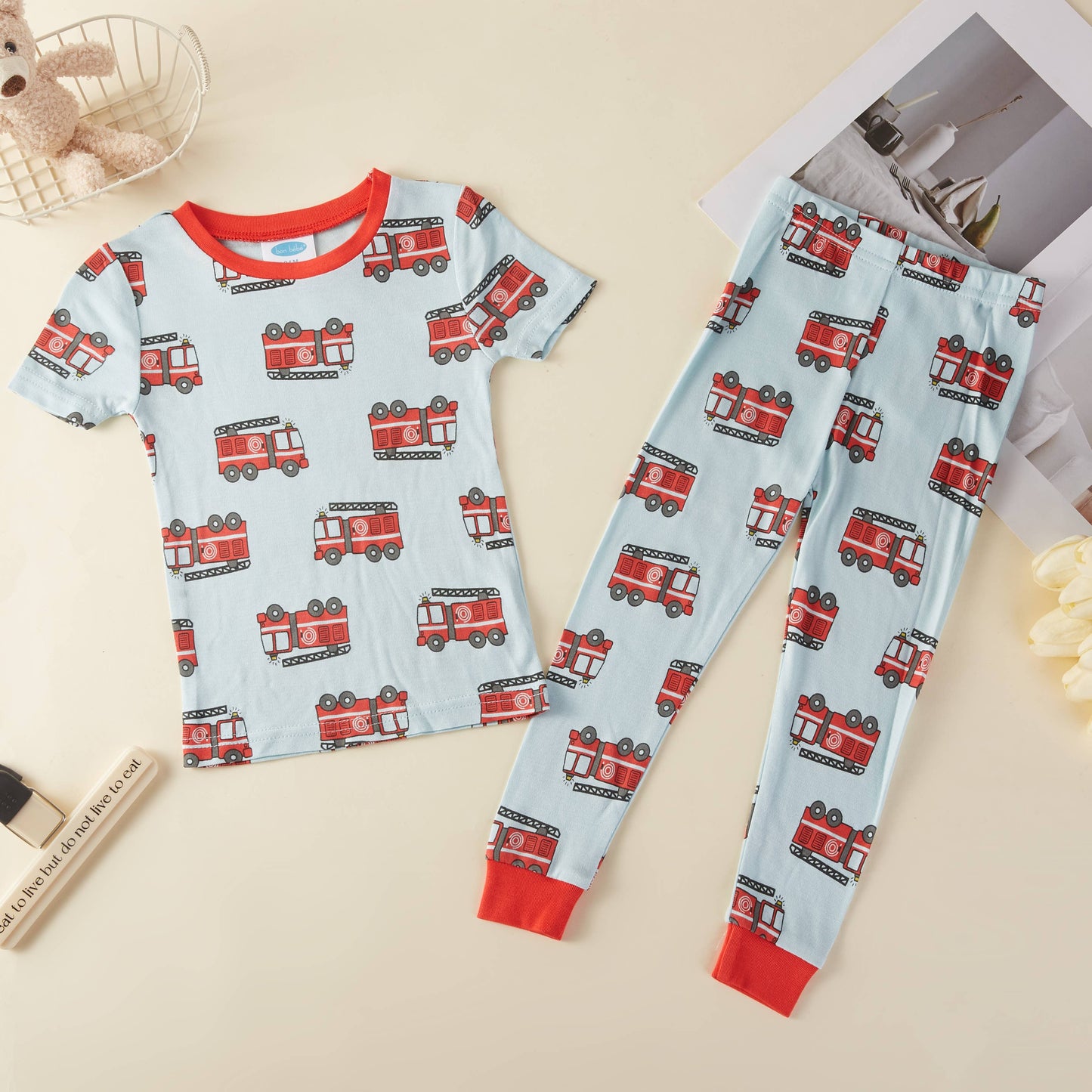 Fire Engine Bamboo Kids Pajama Set