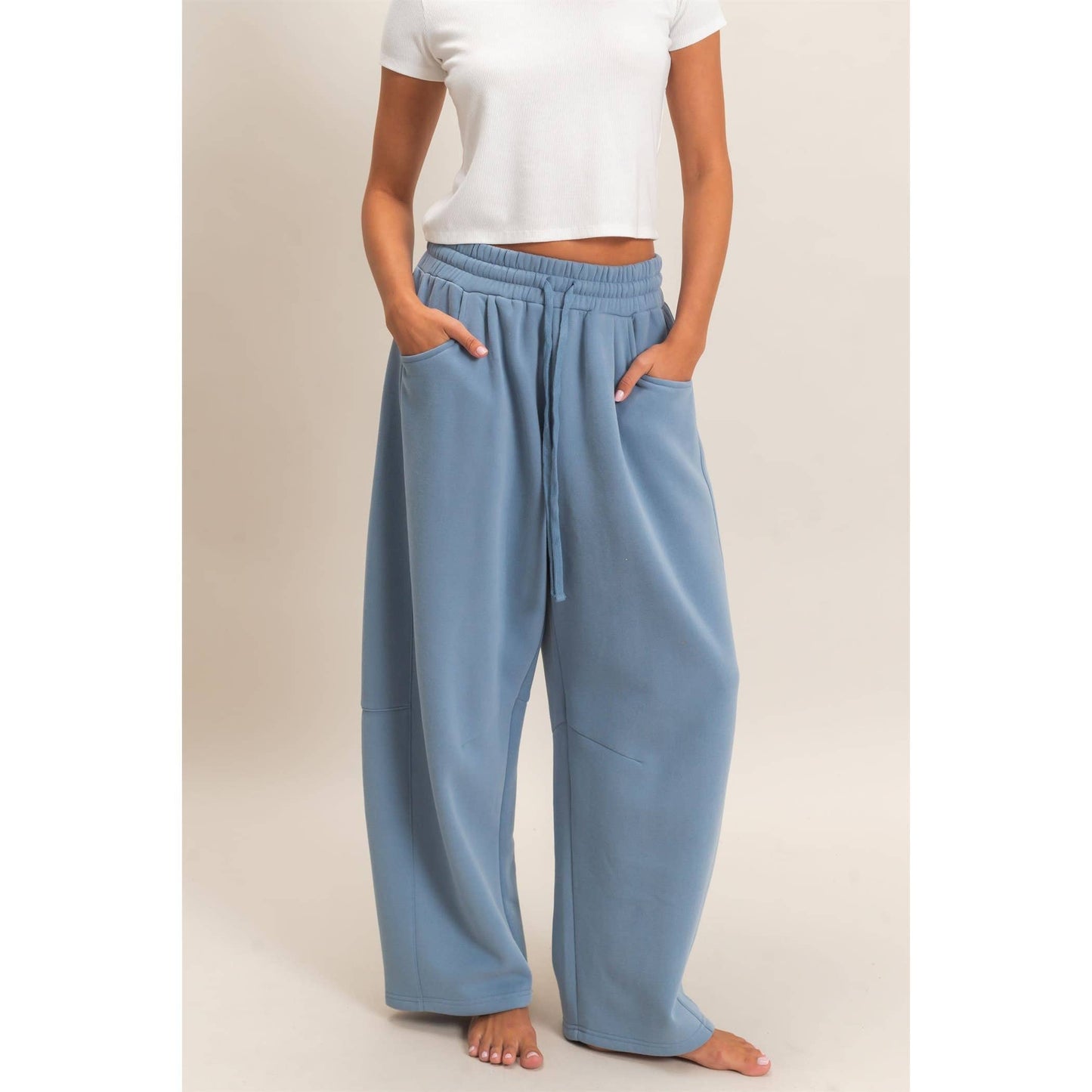 Drawstring Waist Barrel Sweatpants: BLACK / S-M-L(2-2-2)