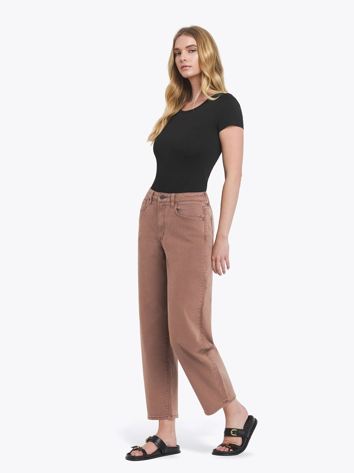 SUPER HIGH RISE BROWN SLIM BARREL JEANS