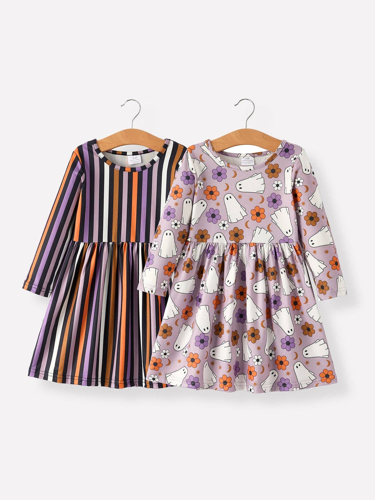 2 Piece Halloween Ghost Striped Girls Dress Set: 5/6Y