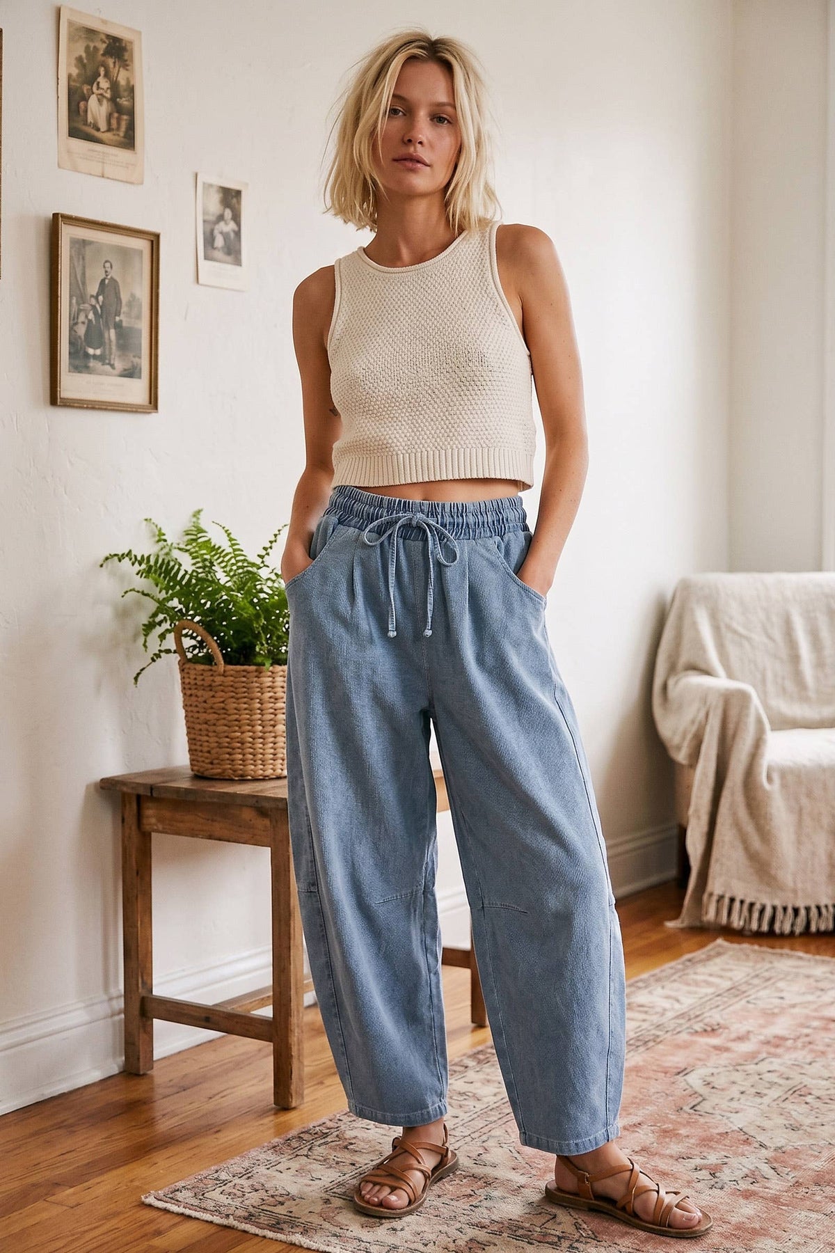 Oversized Washed Barrel Drawstring Pants