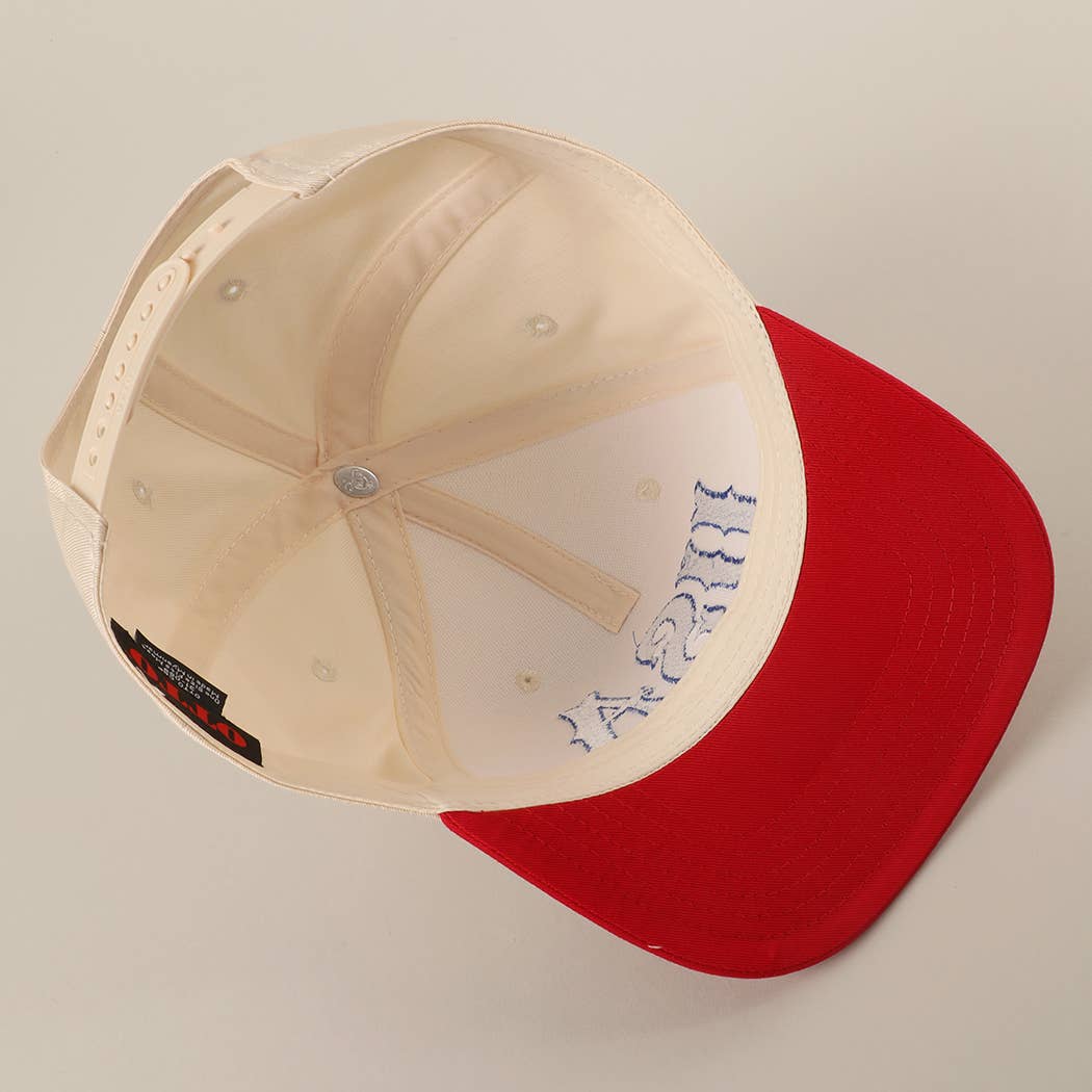 USA Typography Embroidery Two-Tone Trucker Hat : RED/NATL / One Size