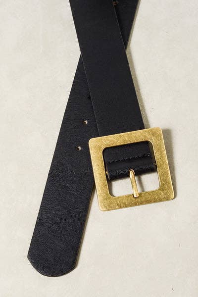 CLASSIC OVERSIZED SQUARE BUCKLE BELTS: BLACK