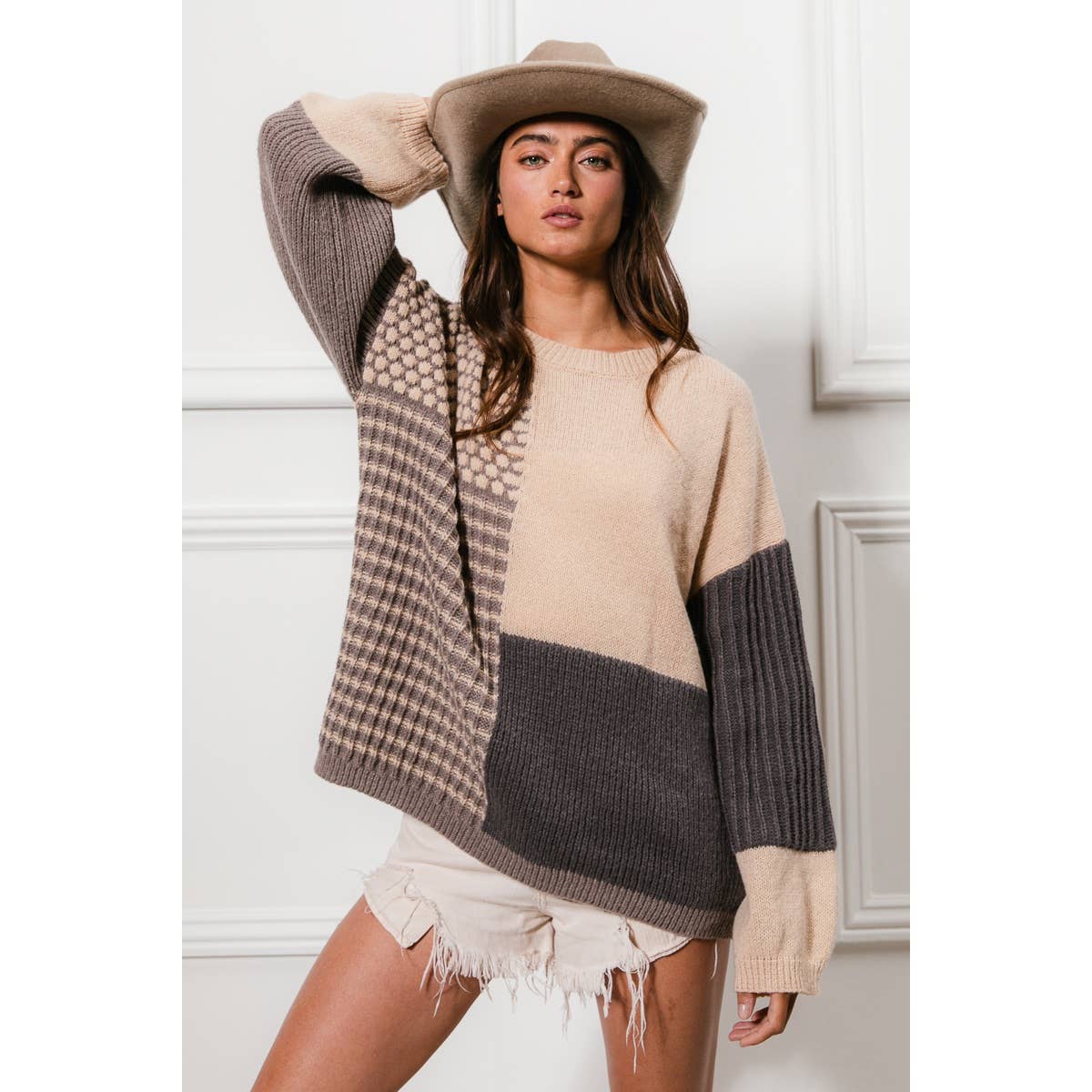 MIXED PATTERN BLOCK SWEATER