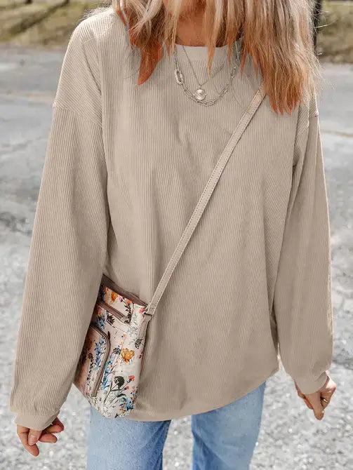 Orange Long Sleeve Ribbed Corded Oversized Sweatshirt: Orange / 100%Polyester / 2XL