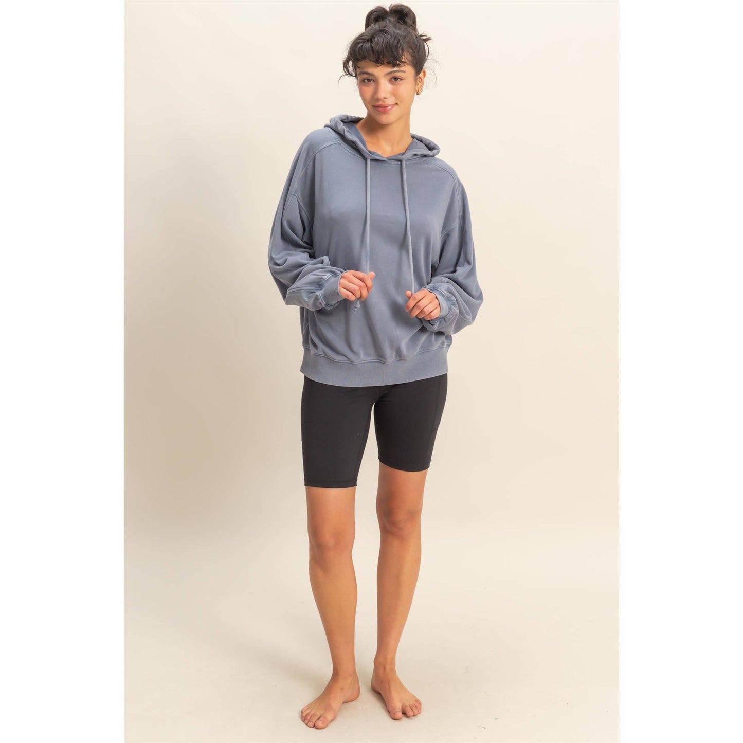 Mineral Washed Seam Detail Hoodie: DARK GREEN / S-M-L(2-2-2)