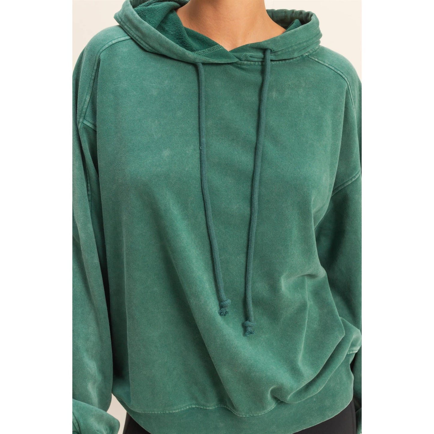 Mineral Washed Seam Detail Hoodie: DARK GREEN / S-M-L(2-2-2)