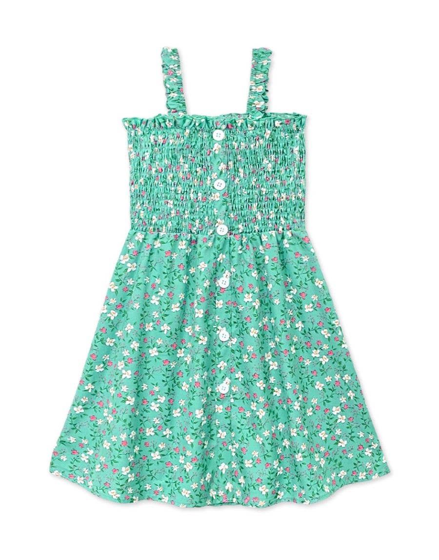 Girl's Floral Dress w/ Smocking & Buttons