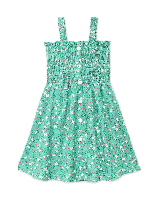 Girl's Floral Dress w/ Smocking & Buttons