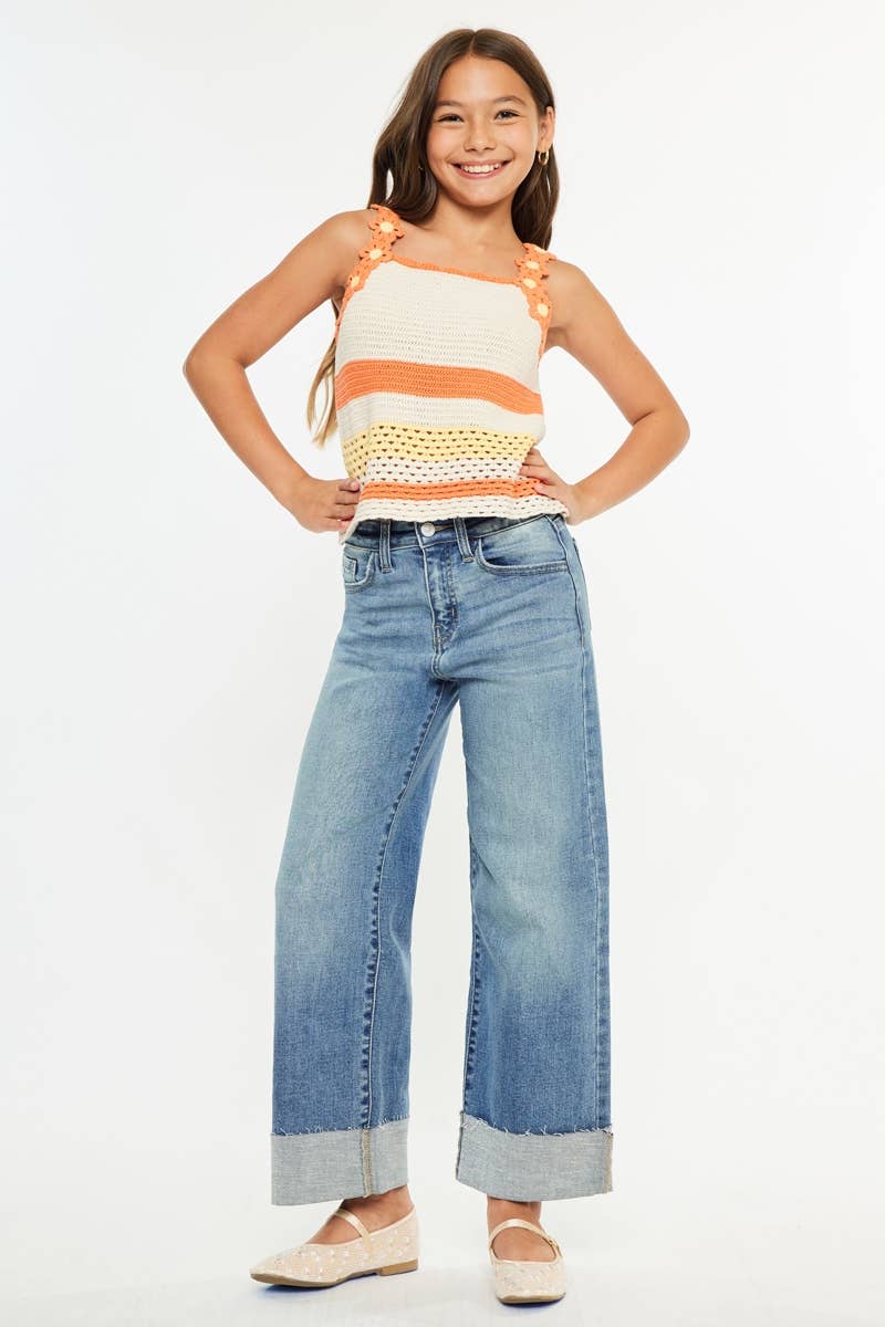 Kan Can Youth HIGH RISE CROP WIDE LEG JEANS