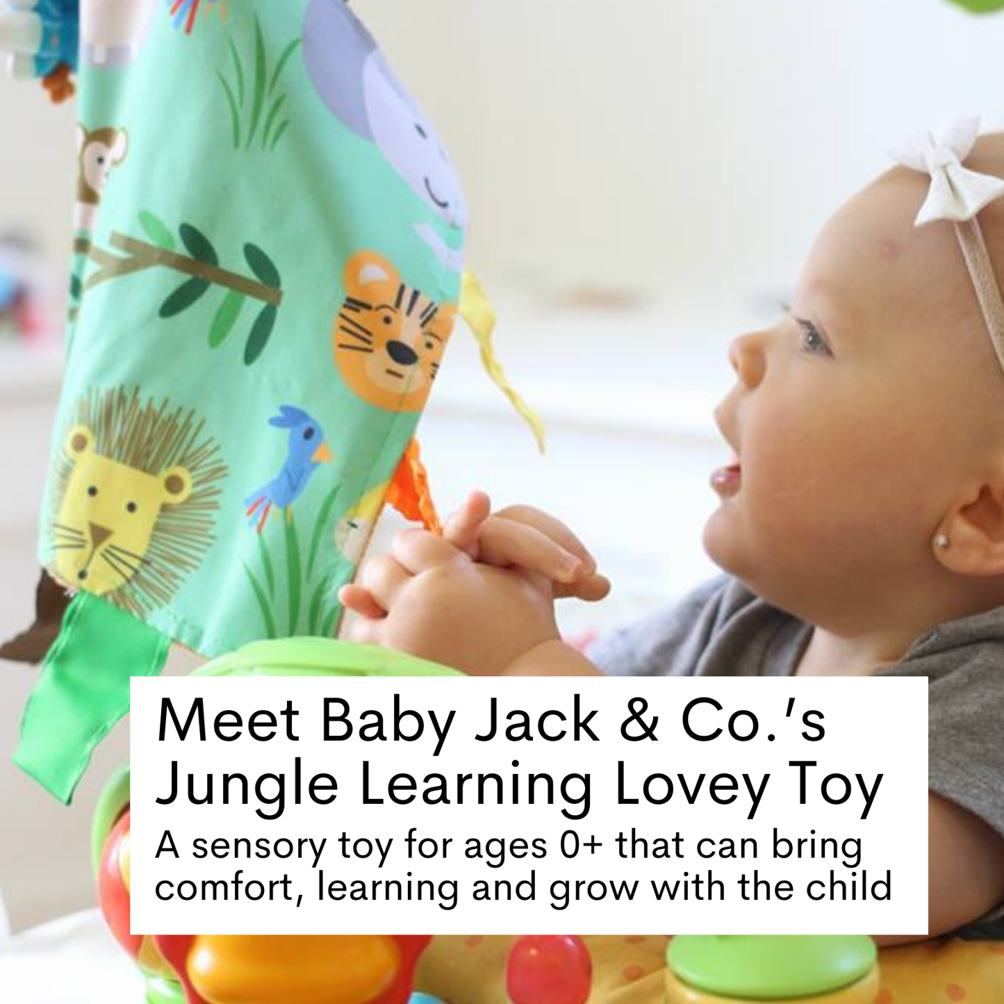 Jungle Zoo Crinkle Tag Square 8x8 Tummy Time Toy 8" x 8"