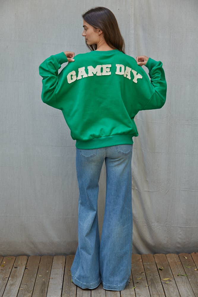 L10116 | Knit Crew 'Game Day' on Back Pullover Top: Navy / M