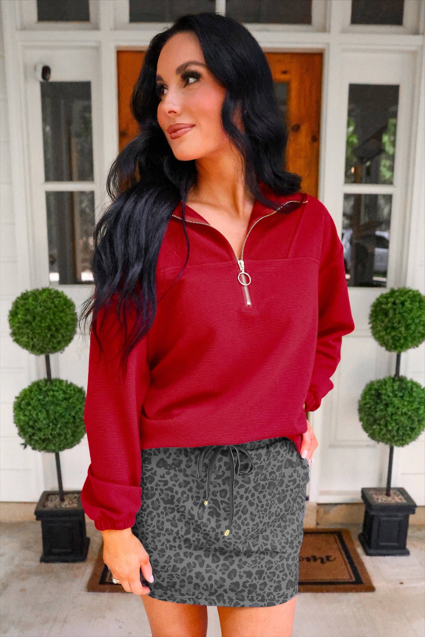 Levi Ribbed Quarter Zip Pullover- Red: Red / Large