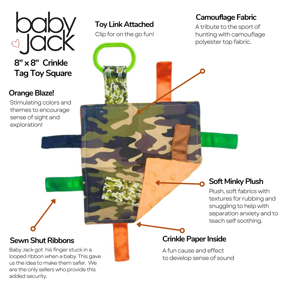 Camouflage Woods Hunting Blaze Orange Crinkle Tag Square Toy