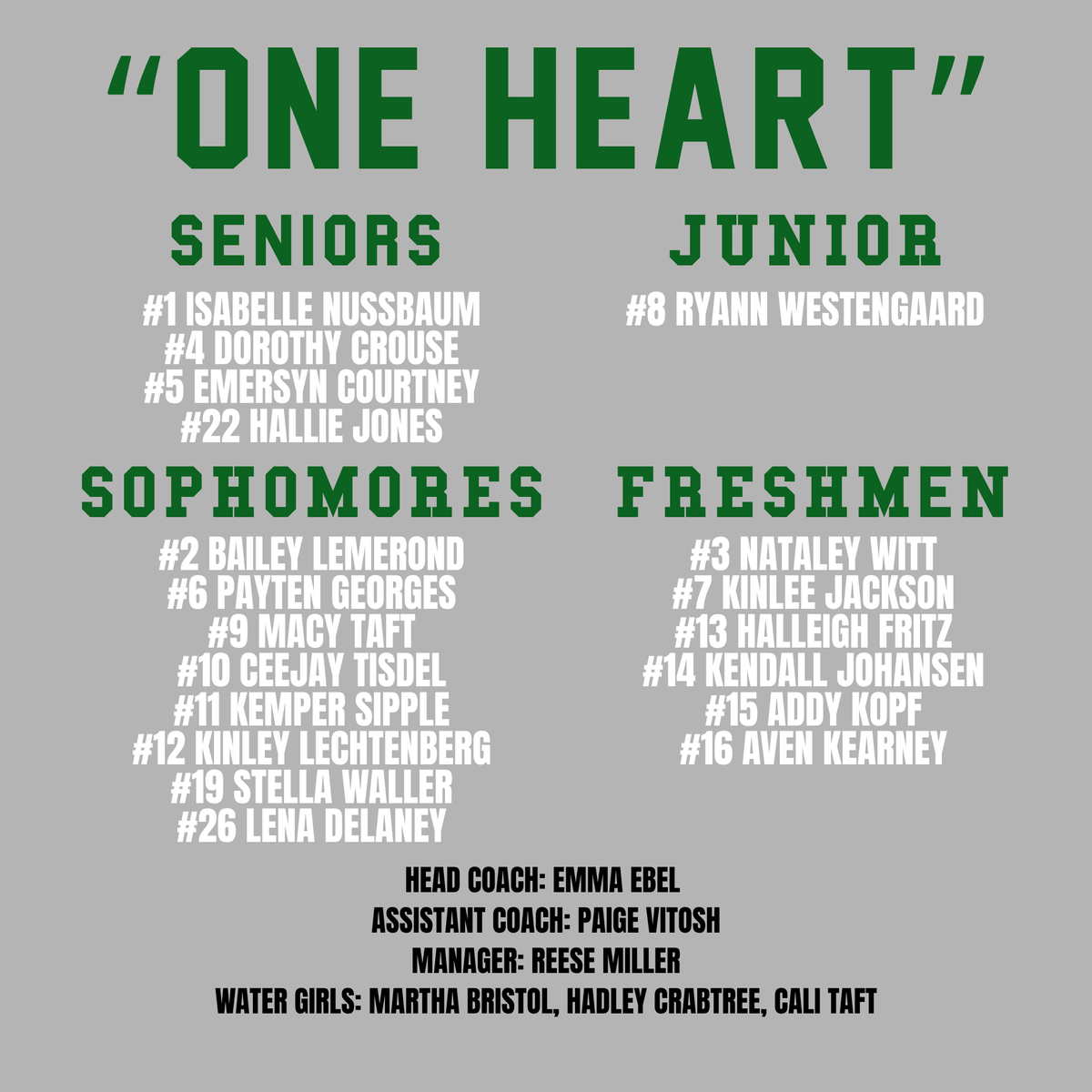 Sacred Heart Volleyball 2026 W/Roster