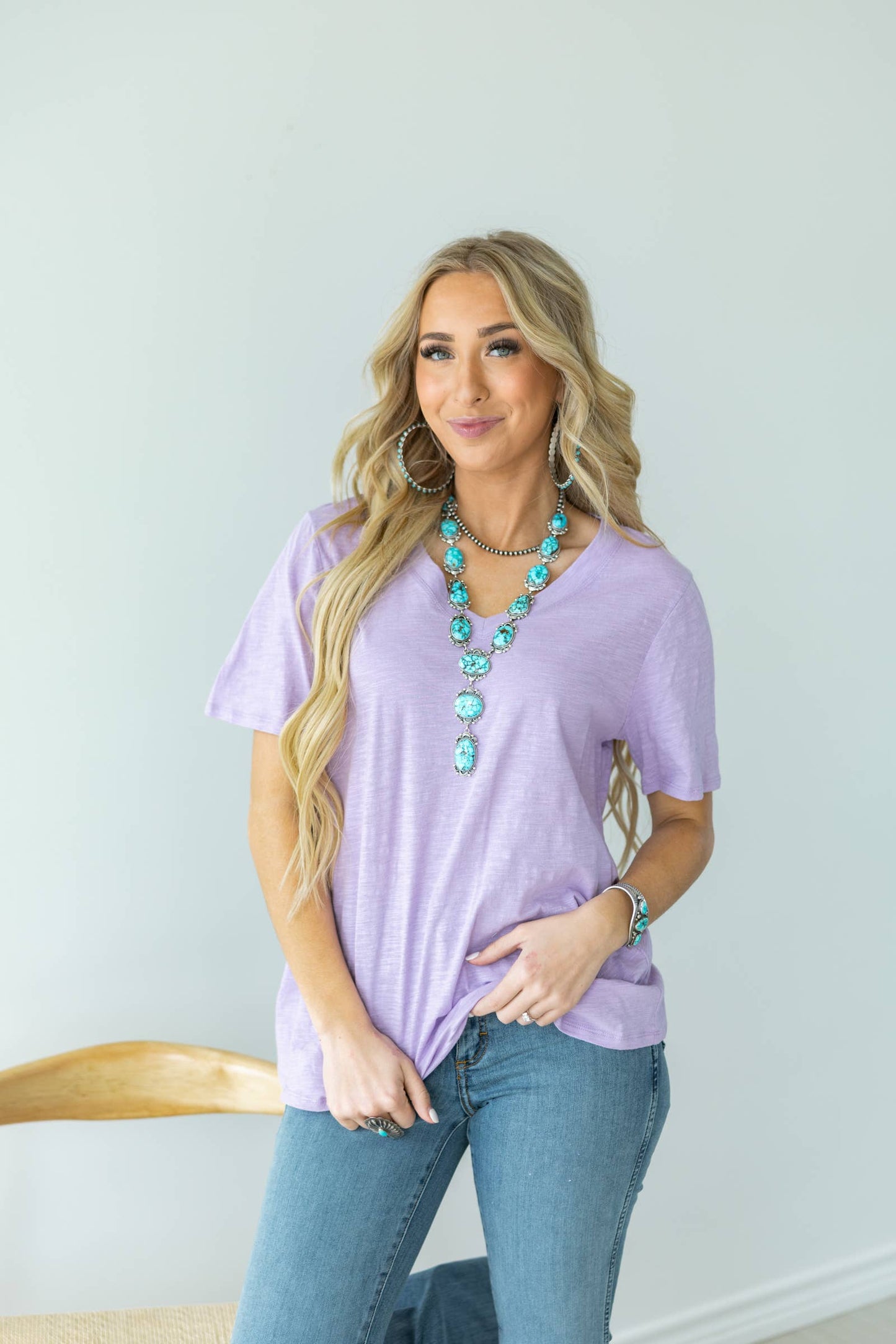 V Neck Short Sleeve: LILAC