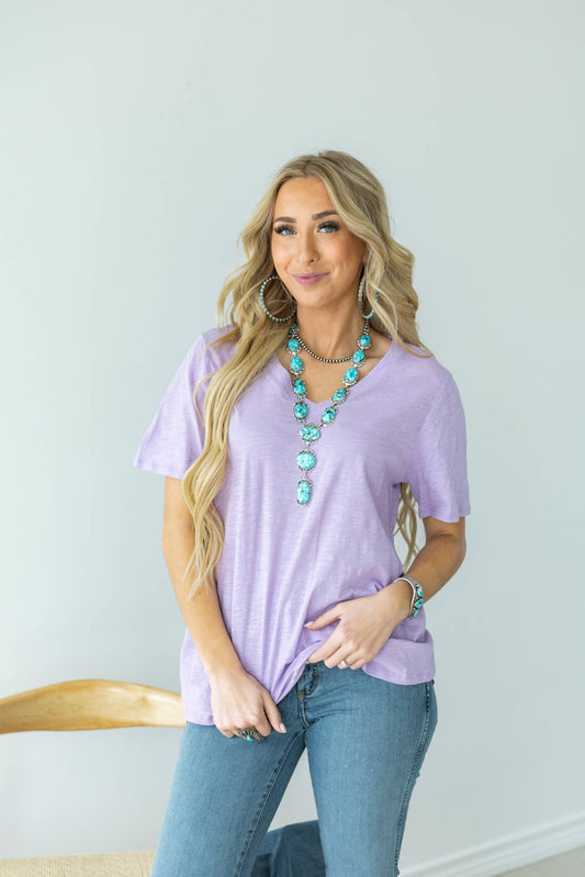 V Neck Short Sleeve: LILAC