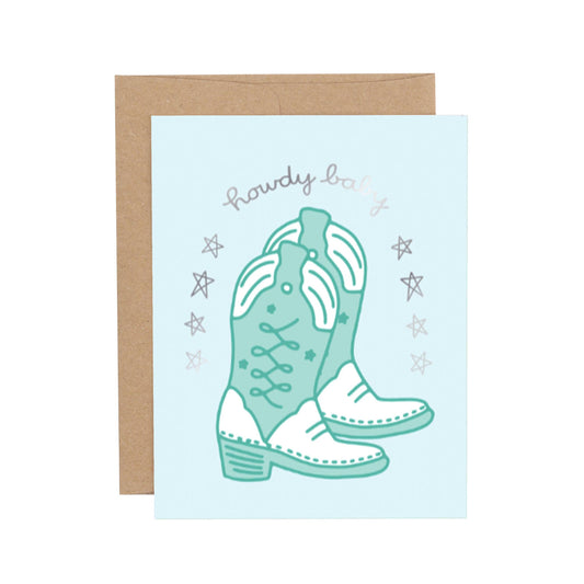 Howdy Baby Western Blue Greeting Card