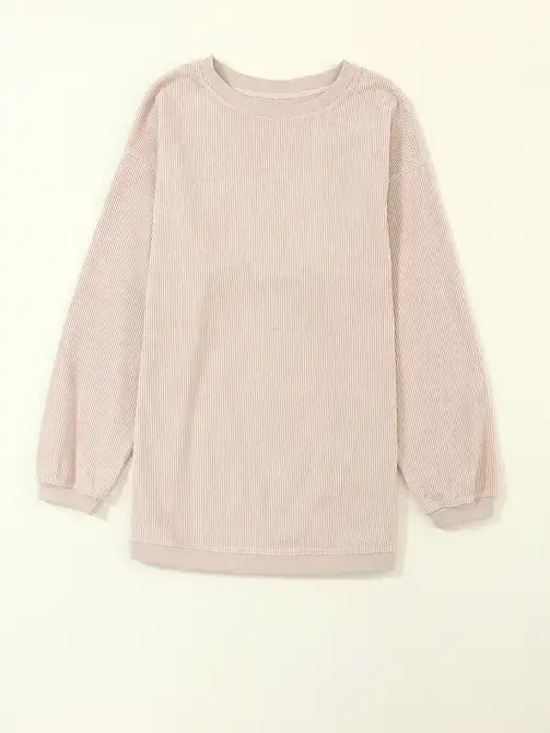 Orange Long Sleeve Ribbed Corded Oversized Sweatshirt: Orange / 100%Polyester / 2XL