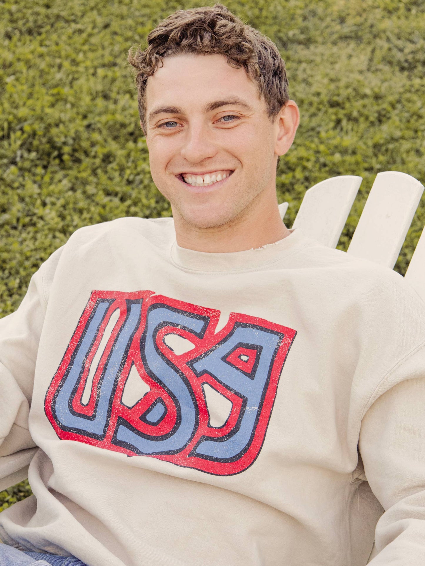 USA Sand Thrifted Graphic Sweatshirt
