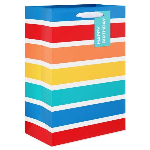 Gift Bag with Hang Tag, Rainbow Stripes