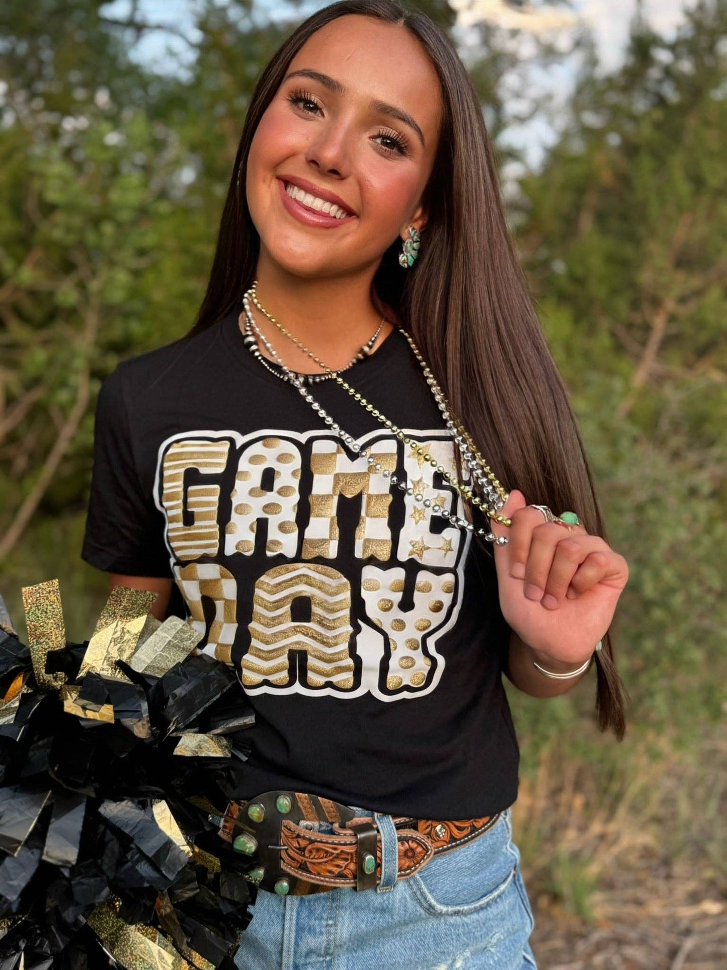 Funky Game Day Tee with Glitter Puff: Black / L / Short Sleeve